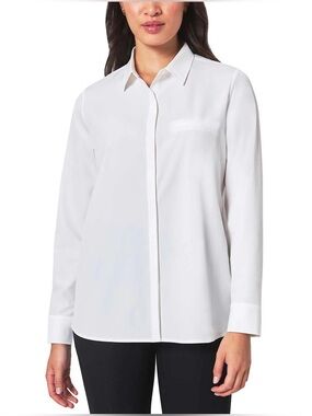 Modern Ambition Women’s Travel Shirt White XL Button Up Blouse Work Office Shirt